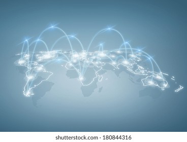 international business, technology and social networking concept - illustration of world map with digital connections between cities - Powered by Shutterstock