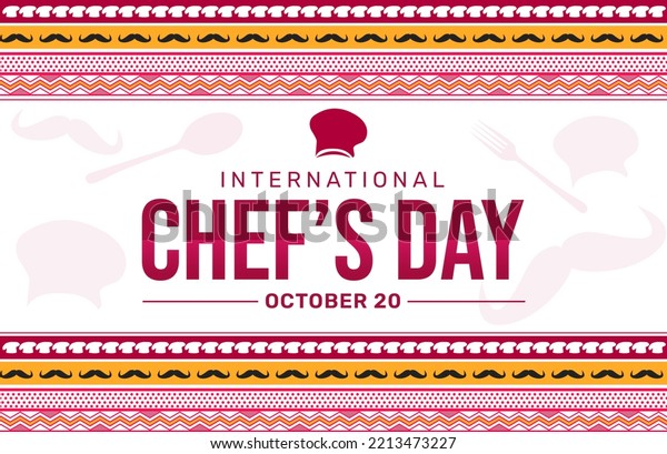 International Chefs Day Wallpaper with cap and\
mustache with a traditional colorful border design. Happy chef\'s\
day\
background