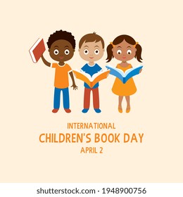 International Children's Book Day illustration. Group of kids with book icon. Diverse group of children reading a book illustration. Children's Book Day Poster, April 2. Important day - Powered by Shutterstock