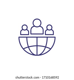 International Community Line Icon. Globe, Hemisphere, People, Team. Global Networking Concept. Can Be Used For Topics Like Multinational Corporation, Teamwork, Communication