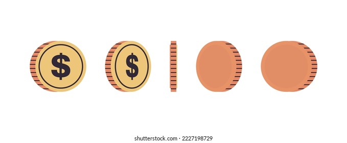 International Currency Coins And Gold Coins At Different Agles Of Rotation Concept Full Length Flat Illustration.	
