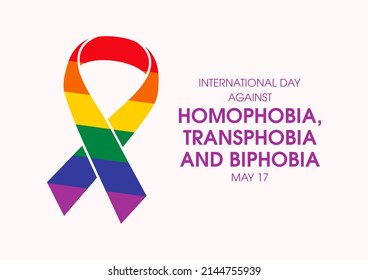 International Day Against Homophobia, Transphobia And Biphobia Illustration. LGBT Rainbow Pride Flag Awareness Ribbon Icon. Gay Pride Symbol Ribbon Illustration. May 17. Important Day