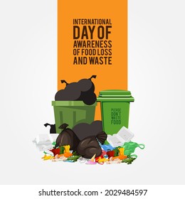 International Day of Awareness of Food Loss and Waste Design Concept, 29th September. Please don't waste food. Let's distribute food among the needy without wasting it! Make sure food for everyone.