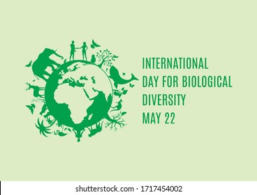 International Day for Biological Diversity illustration. Planet Earth with fauna and flora icon. Green planet earth illustration. Wild animals silhouette. Biodiversity Day Poster, May 22 - Powered by Shutterstock