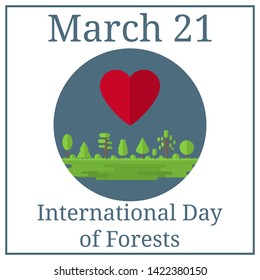 International day of forests. March 21. March holiday calendar. Forest, park, alley with differnt trees. Flat style. Panorama landscape. Illustration for design. - Powered by Shutterstock