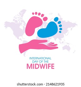 International Day of the Midwife illustration. Pink and blue baby footprint and female hand silhouette icon. Imprint of baby feet icon. Important day
