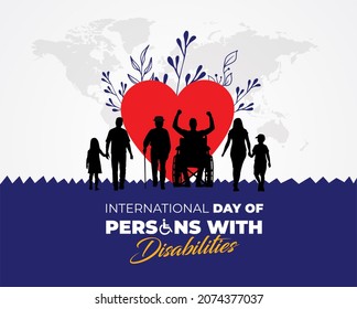 International Day of Persons with Disabilities. Men in wheel chair and man with prosthesis. Template for background, banner, card, poster. - Powered by Shutterstock