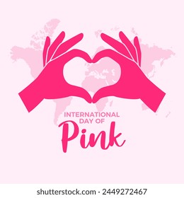 International Day of Pink in April poster illustration. Hand heart love gesture pink silhouette icon. Template for background, banner, card. Against bullying, discrimination, homophobia, transphobia - Powered by Shutterstock