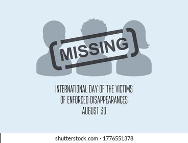 International Day Of The Victims Of Enforced Disappearances Illustration. Disappeared People Icon. Missing Person Icon. Lost People Gray Silhouettes. Enforced Disappearances Poster, August 30