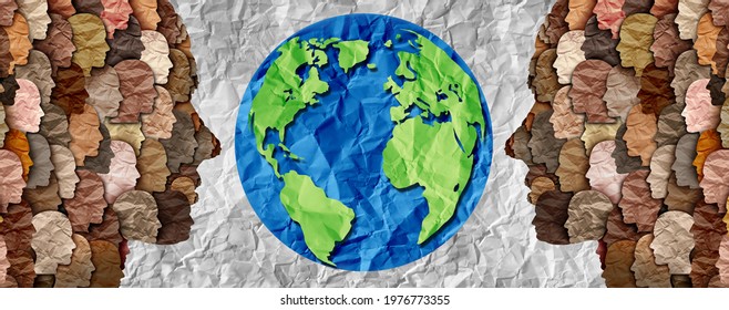 International Diversity Or Earth Day And International World Culture As A Concept Of Diversity And Crowd Cooperation Symbol As Diverse People Standing For The Planet Earth In A 3D Illustration Style.