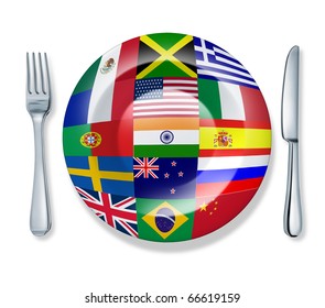 International Food Fork Plate Knife Isolated World Flag Cuisine