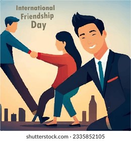 International Friendship day flat poster vector template. International holiday. Multiracial people isolated cartoon characters on blue. Banner, brochure page, leaflet design layout, place for text
 - Powered by Shutterstock