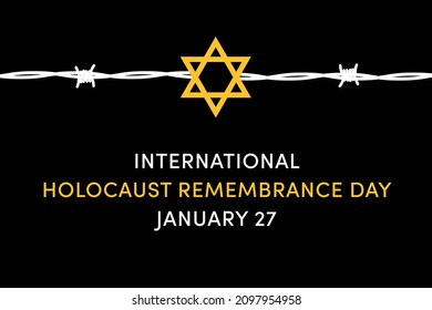 International Holocaust Remembrance Day illustration. Jewish star with barbed wire on a black background. Holocaust Remembrance Day Poster, January 27
