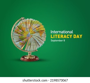 International Literacy Day concept 3d illustration of open book with alphabet letters and earth. Children education background or learning event concept.

 - Powered by Shutterstock