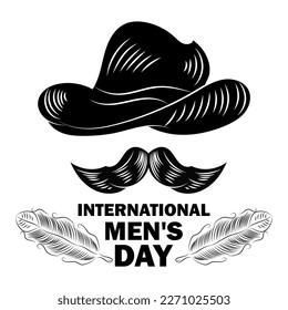 International men's day white background,mustache and feather-hat-illustration - Powered by Shutterstock