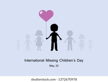 International Missing Children's Day illustration. Lost children illustration. Boy with inflatable balloon. Silhouettes of children. Important day - Powered by Shutterstock