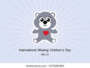 International Missing Children's Day illustration. Sad teddy bear icon. Lost children illustration. Important day