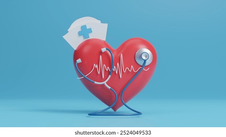 International nurse day, medical help and care concept, happy nurses day on earth with stethoscope to mark the contributions that nurses make to society, copy space for text, 3d rendering illustration - Powered by Shutterstock