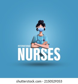 International nurse day. World nurse day concept isolated on white background. 3D Stethoscope on world globe with nurse. Thanks Doctor and Nurses For Saving Our Lives from COVID-19 Coronavirus. - Powered by Shutterstock