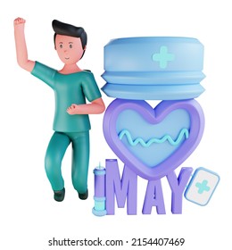 international nurses day with 3d character male nurse illustration jump in happiness - Powered by Shutterstock