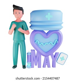 international nurses day with 3d character male nurse illustration fighting spirit - Powered by Shutterstock