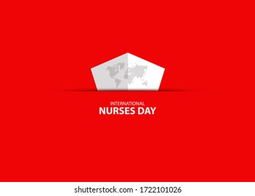 International Nurses day concept. Nurses cap with world map. Red background. 3r rendering.