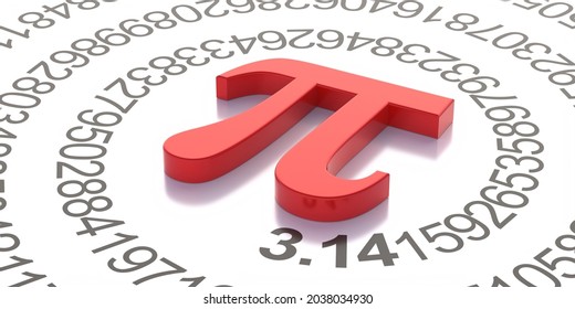 International PI day March 14. Math and science concept, Pi Greek alphabet letter, mathematical symbol and decimal sequence. Constant irrational number, 3d illustration