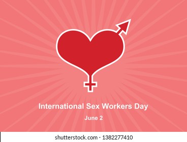 International Sex Workers Day illustration. Whores' Day illustration. Pink background with heart, he and she. Important day