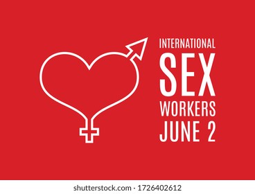 International Sex Workers Day illustration. Gender symbol with heart icon. Red background with heart shape, he and she. Sex Workers Day Poster, June 2. Important day