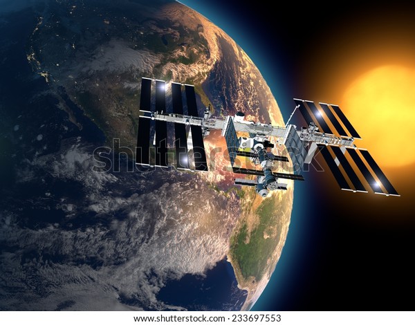 International Space Station Orbit Around Earth Stock Illustration 233697553