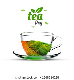 International Tea Day. This Concept Tea Garden And Cup Manipulation And 3D Illustration.