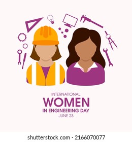 International Women In Engineering Day Illustration. Woman Face Avatar Purple Icon. Female Engineer Design Element. Engineering Icon Set. June 23. Important Day