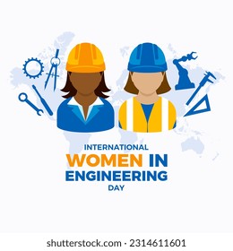 International Women in Engineering Day illustration. Woman engineer with safety helmet symbol. Female engineer graphic design element. Engineering icon set. June 23. Important day - Powered by Shutterstock