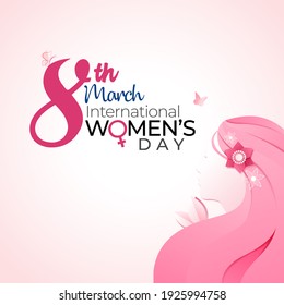 International Women's Day	. 8th March. Pink Background.