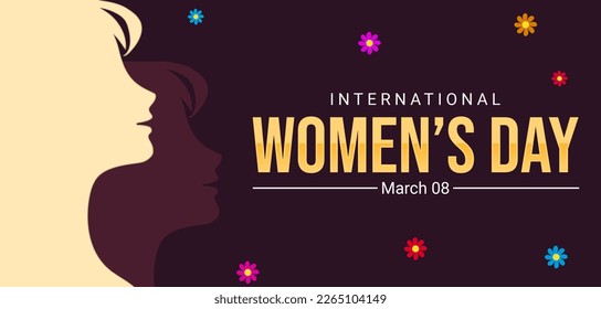 International Womens Day cover design banner with typography and flowers. Women's day wallpaper background - Shutterstock ID 2265104149
