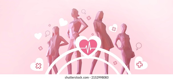 International Women's Day poster. Women and beauty at different ages and health care concepts on a pastel pink background. banner, copy space, website -3d Rendering