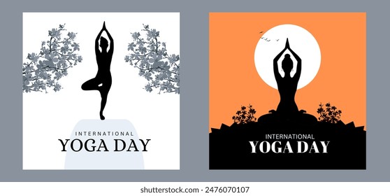 International yoga day. yoga body posture. group of Woman practicing yoga. illustration design. 21 June festival of yoga for healthy and fit body - Powered by Shutterstock