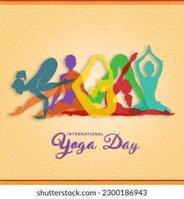 International yoga day poster. yoga body posture. group of Woman practicing yoga. vector illustration design template. World yoga day 01 - Powered by Shutterstock