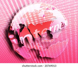 Internet background, on map of Americas illustration