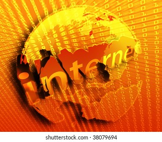 Internet background, on map of Americas illustration