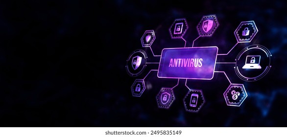 Internet, business, Technology and network concept. Antivirus Cyber security Data protection Technology concept on virtual screen. 3d illustration