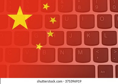 Internet in China, Black and silver computer keyboard with the Chinese flag
