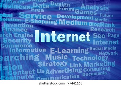 Internet concept in virtual space with related words