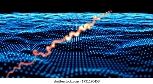 Internet Connection Speed, Technology And Ground In Dots, Hackers And Intrusion Into Computer Systems, Electromagnetic Pulse. Energy Flow That Crosses A Ground. 3d Render. Particles. Digital World