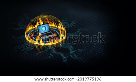 internet information technology concept of firewall shield protection on laptop computer. 3d render.