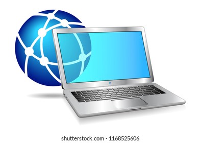 Internet Network Computer Icon - Global Connection Technology Concept - Raster Version