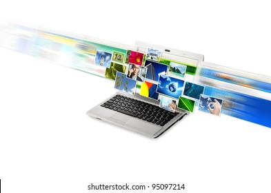 Internet For Online  Image / Picture Sharing In High Speed Internet Connection. Isolated In White.