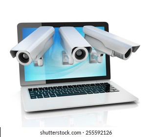 Internet Privacy Concept - Laptop And Surveillance Camera