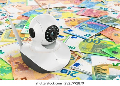 Internet Protocol camera on the euro backdrop, 3D rendering