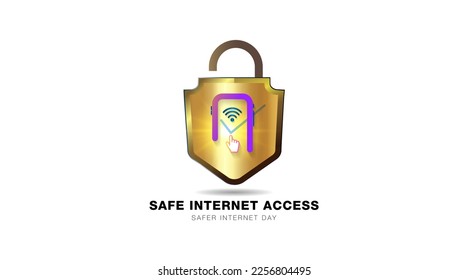 Internet safety day concept. International Safer internet day. Safe internet access text and web icon with shield background. - Powered by Shutterstock